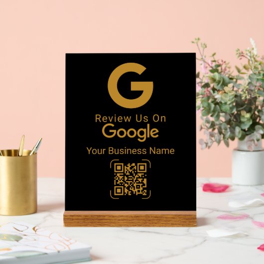 Gold Google Review QR Code Black アクリルサイン (ウェディング)