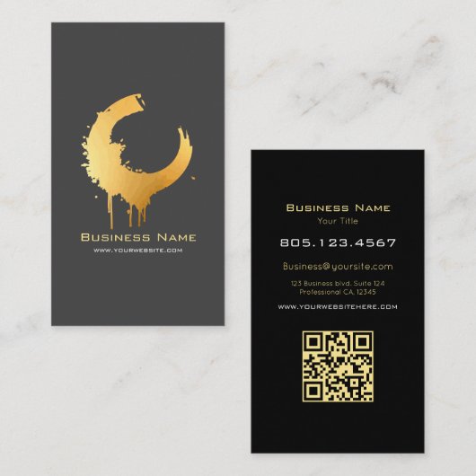 Gold Gradient Swirl Custom Editable with QR Code 名刺 (正面/裏面)