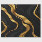 Gold Gradient Swirls on Black Pattern – Luxury ラッピングペーパー (フラット)