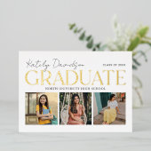 Gold Graduate Photo Collage Grad Party 箔招待状 (立ち正面)