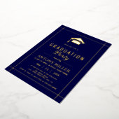 Gold graduation cap Class Of 2026 navy blue 箔招待状 (回転した状態)