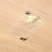 Gold Graduation Cap Frame Gold Brush Stroke Blue アクリル招待状 (レイダウン)