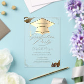 Gold Graduation Cap Frame Gold Brush Stroke Blue アクリル招待状 (インサイチュ (ウェディング))