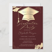 Gold Graduation Cap FrameBrush Stroke Burgundy 招待状 (正面)