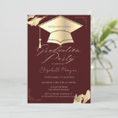 Gold Graduation Cap FrameBrush Stroke Burgundy 招待状 (スタンド正面)