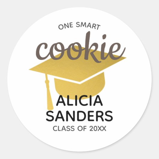 Gold Graduation Cap One Smart Cookie卒業生 ラウンドシール (正面)