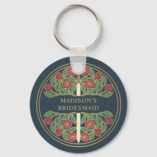 Gold Gray Floral Bridesmaid Royal Wedding Gift キーホルダー (正面)