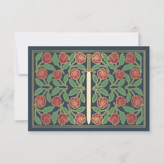 Gold Gray Medieval Floral Sword Wedding RSVP (裏面)