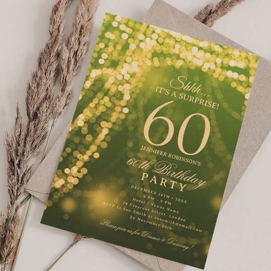 Gold Green | サプライズ60歳の誕生日パーティー 招待状