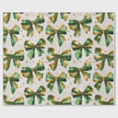 Gold Green Christmas Bows Vintage ラッピングペーパー (フラット)