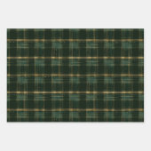 Gold Green Christmas Holiday Plaid  ラッピングペーパーシート (正面3)