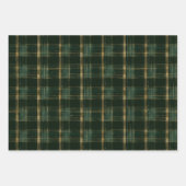 Gold Green Christmas Holiday Plaid  ラッピングペーパーシート (正面2)