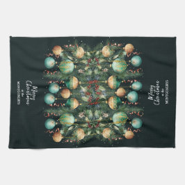 Gold Green Christmas Ornaments キッチンタオル