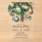 Gold Green Christmas Ornaments Party アクリル招待状 (正面)