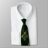 Gold Green Christmas Plaid Monogram Neck Tie ネクタイ (タイ)