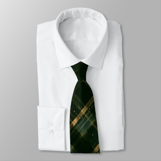 Gold Green Christmas Plaid Monogram Neck Tie ネクタイ (タイ)