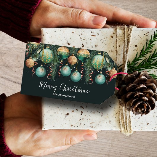 Gold Green Christmas Tree Ornaments ギフトタグ