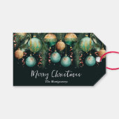 Gold Green Christmas Tree Ornaments ギフトタグ (正面(横))