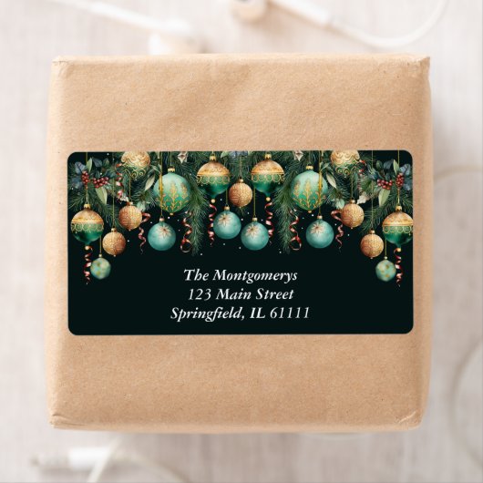 Gold Green Christmas Tree Ornaments ラベル (インサイチュ)
