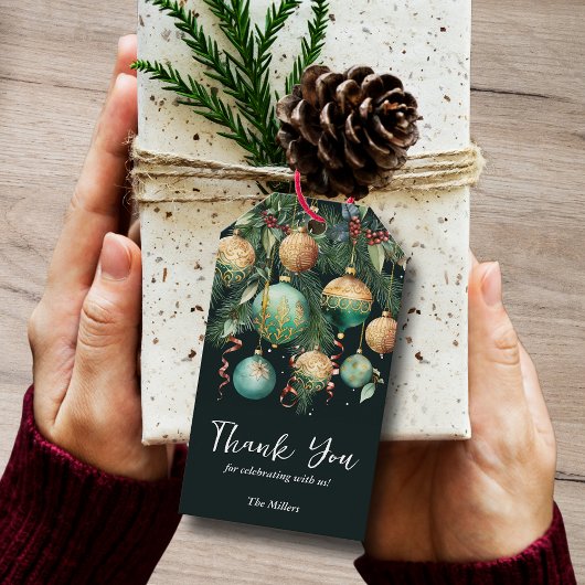 Gold Green Christmas Tree Ornaments Favor ギフトタグ