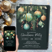 Gold Green Christmas Tree Ornaments Party 招待状