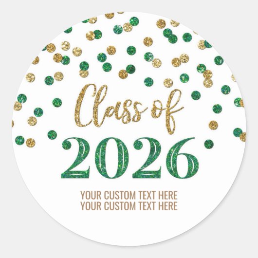 Gold Green Confetti Graduation 2026 ラウンドシール (正面)