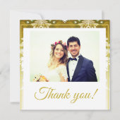 Gold Green Damask Wedding サンキューカード (正面)