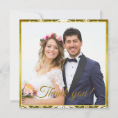 Gold Green Damask Wedding サンキューカード (正面)