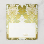 Gold Green Damask Wedding プレイスカード (外部開封)