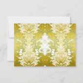 Gold Green Damask Wedding 出欠カード (裏面)