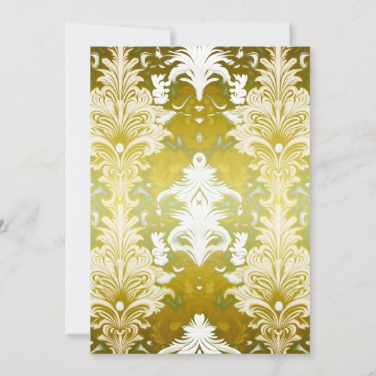 Gold Green Damask Wedding 招待状 (裏面)