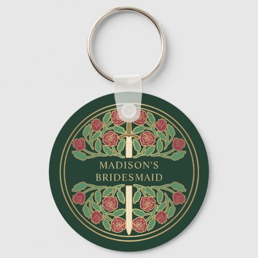Gold Green Floral Bridesmaid Royal Wedding Gift キーホルダー (正面)