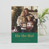 Gold Green Funny Ho Ho Ho Christmas Photo シーズンカード (スタンド正面)