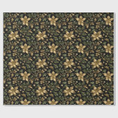 Gold & Green Leaves Wrapping Paper on Dark Back ラッピングペーパー (フラット)