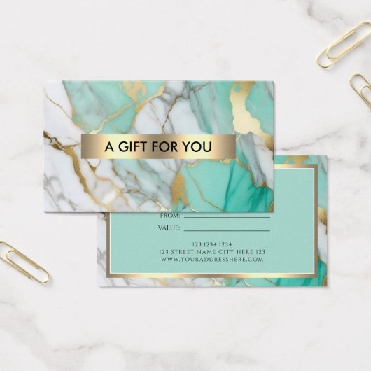 Gold Green Marble Elegant Gift Certificate (オフィス)