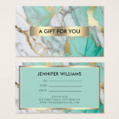 Gold Green Marble Elegant Gift Certificate (正面&裏面)