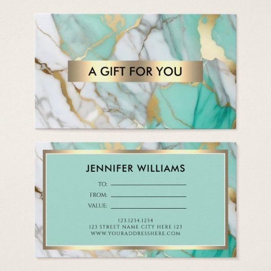 Gold Green Marble Elegant Gift Certificate (正面&裏面)