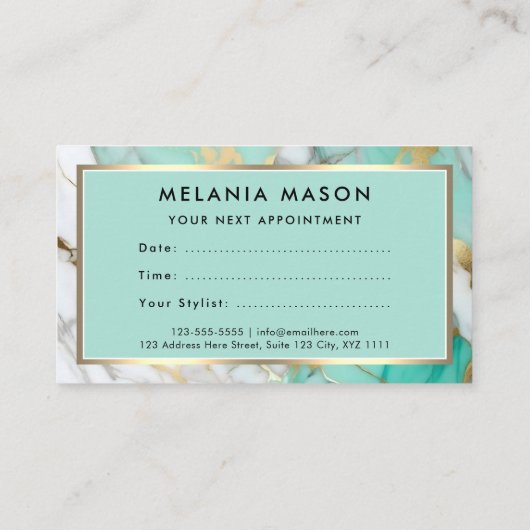 Gold Green Marble Makeup Artist 予約カード (裏面)