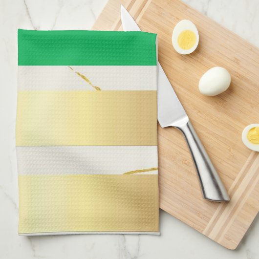 Gold & Green Marble Stripe キッチンタオル (四つ折り)