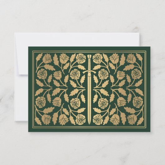 Gold Green Medieval Sword Wedding RSVP (裏面)