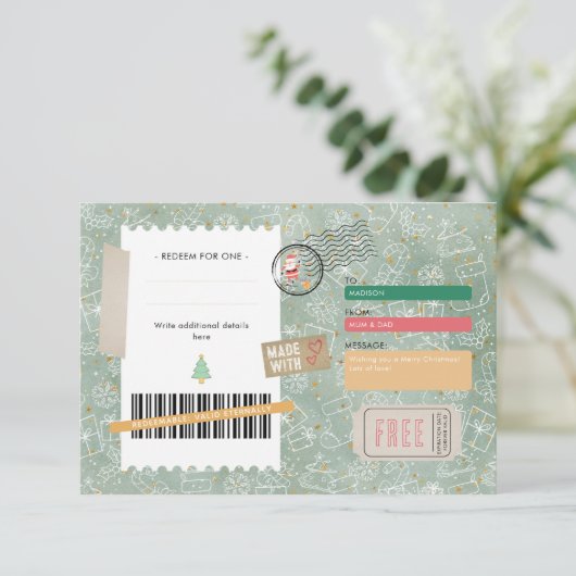 Gold Green Pattern Christmas Ticket Gift Voucher (スタンド正面)