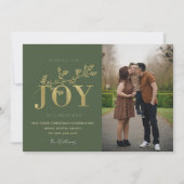 Gold & Green Typography Family Christmas Photo シーズンカード (正面)