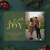 Gold & Green Typography Family Christmas Photo シーズンカード