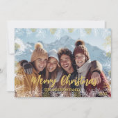 Gold Green White Modern Botanical Photo Christmas シーズンカード (正面)