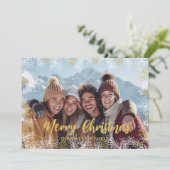 Gold Green White Modern Botanical Photo Christmas シーズンカード (スタンド正面)