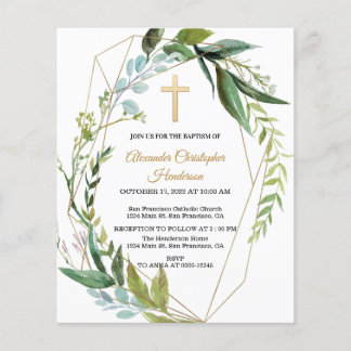 Gold & Greenery/BUDGET/Baptism Invitation. チラシ