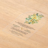 Gold Greenery Catholic Wedding アクリル招待状 (レイダウン)