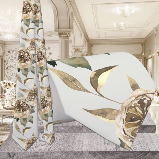 Gold & Greenery Floral Wedding ネクタイ