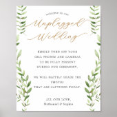 Gold Greenery Unplugged Wedding Sign ポスター (正面)