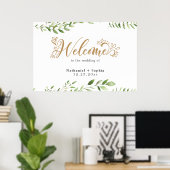 Gold Greenery Watercolor Wedding Welcome Sign ポスター (ホームオフィス)